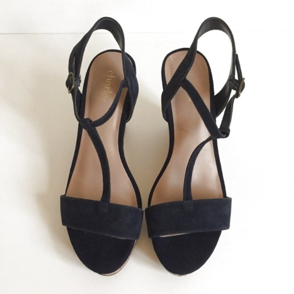 Charles David Navy Wedge Sandal 8.5 (fits like 8) - Picture 2 of 6